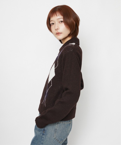 GORGE(ゴージ)の「アーガイル柄 ニットポロトップス|全3色(ニット/セーター・レディース・グレー/ブラウン/オフホワイト・F)」の15枚目の写真