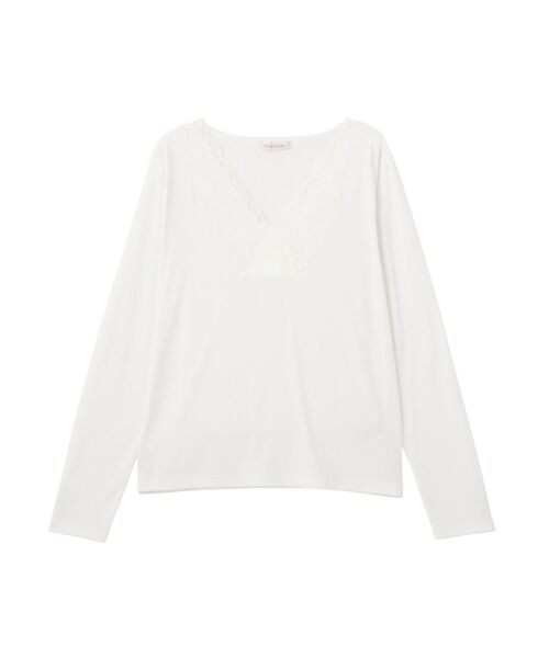 Green Parks(グリーンパークス)の「衿レースリブカットプルオーバー(Tシャツ/カットソー・レディース・ホワイト/ブラック/ミント/杢グレー・FREE)」の2枚目の写真