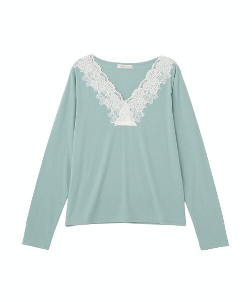 Green Parks(グリーンパークス)の「衿レースリブカットプルオーバー(Tシャツ/カットソー・レディース・ホワイト/ブラック/ミント/杢グレー・FREE)」の4枚目の写真