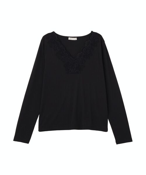 Green Parks(グリーンパークス)の「衿レースリブカットプルオーバー(Tシャツ/カットソー・レディース・ホワイト/ブラック/ミント/杢グレー・FREE)」の3枚目の写真