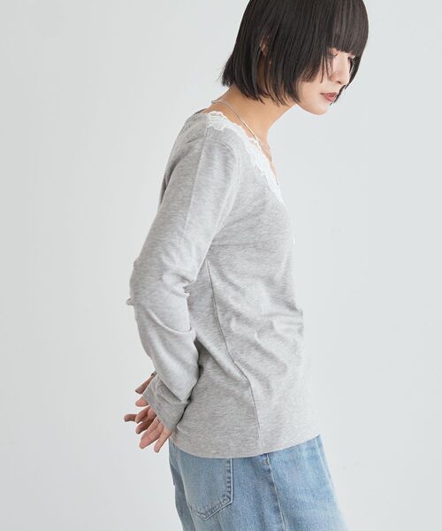 Green Parks(グリーンパークス)の「衿レースリブカットプルオーバー(Tシャツ/カットソー・レディース・ホワイト/ブラック/ミント/杢グレー・FREE)」の11枚目の写真