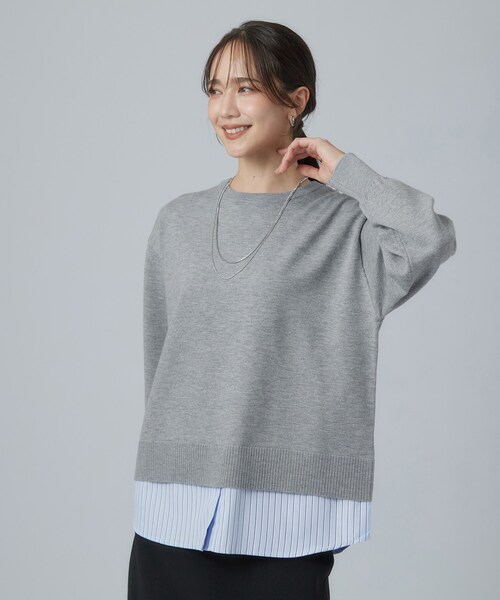 SHOO・LA・RUE(シューラルー)の「【毛玉レス/S-LL/洗濯機可】1枚で正解バランス シャツレイヤード風ニット(ニット/セーター・レディース・ダークブラウン/ブルー系その他/チャコールグレー/グレー/ピンク系その他・01/02/04/03)」の6枚目の写真