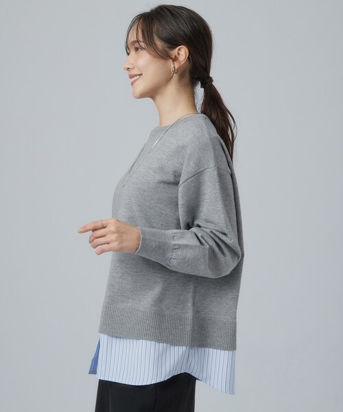 SHOO・LA・RUE(シューラルー)の「【毛玉レス/S-LL/洗濯機可】1枚で正解バランス シャツレイヤード風ニット(ニット/セーター・レディース・ダークブラウン/ブルー系その他/チャコールグレー/グレー/ピンク系その他・01/02/04/03)」の7枚目の写真