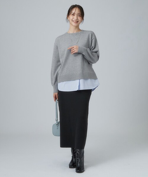 SHOO・LA・RUE(シューラルー)の「【毛玉レス/S-LL/洗濯機可】1枚で正解バランス シャツレイヤード風ニット(ニット/セーター・レディース・ダークブラウン/ブルー系その他/チャコールグレー/グレー/ピンク系その他・01/02/04/03)」の8枚目の写真