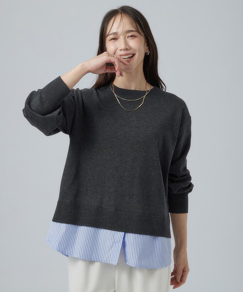 SHOO・LA・RUE(シューラルー)の「【毛玉レス/S-LL/洗濯機可】1枚で正解バランス シャツレイヤード風ニット(ニット/セーター・レディース・ダークブラウン/ブルー系その他/チャコールグレー/グレー/ピンク系その他・01/02/04/03)」の10枚目の写真