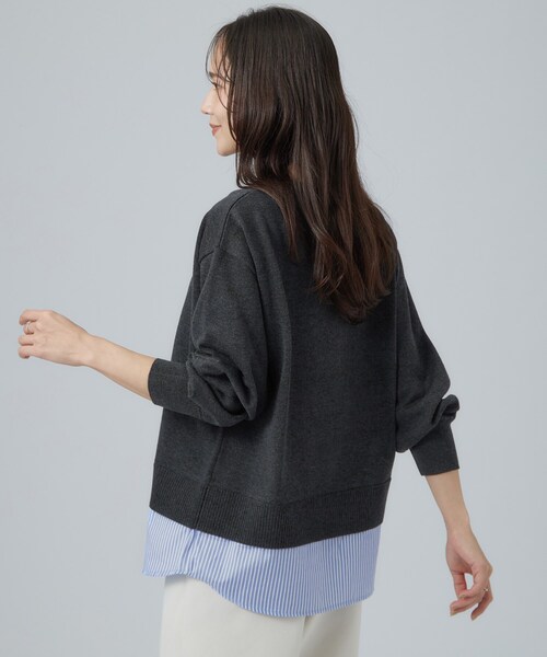 SHOO・LA・RUE(シューラルー)の「【毛玉レス/S-LL/洗濯機可】1枚で正解バランス シャツレイヤード風ニット(ニット/セーター・レディース・ダークブラウン/ブルー系その他/チャコールグレー/グレー/ピンク系その他・01/02/04/03)」の11枚目の写真