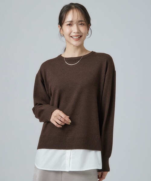 SHOO・LA・RUE(シューラルー)の「【毛玉レス/S-LL/洗濯機可】1枚で正解バランス シャツレイヤード風ニット(ニット/セーター・レディース・ダークブラウン/ブルー系その他/チャコールグレー/グレー/ピンク系その他・01/02/04/03)」の14枚目の写真