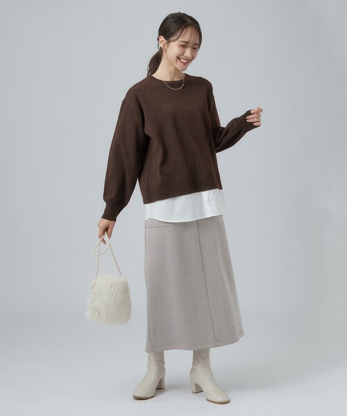 SHOO・LA・RUE(シューラルー)の「【毛玉レス/S-LL/洗濯機可】1枚で正解バランス シャツレイヤード風ニット(ニット/セーター・レディース・ダークブラウン/ブルー系その他/チャコールグレー/グレー/ピンク系その他・01/02/04/03)」の16枚目の写真