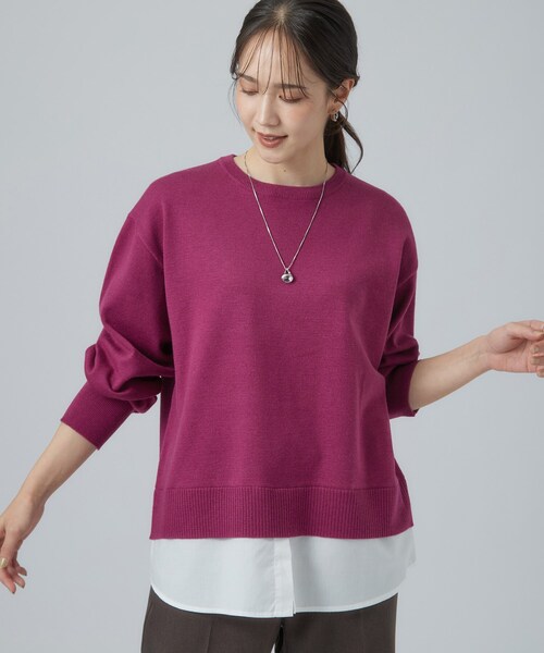 SHOO・LA・RUE(シューラルー)の「【毛玉レス/S-LL/洗濯機可】1枚で正解バランス シャツレイヤード風ニット(ニット/セーター・レディース・ダークブラウン/ブルー系その他/チャコールグレー/グレー/ピンク系その他・01/02/04/03)」の19枚目の写真