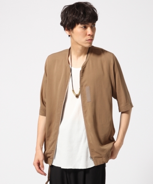 HARE（ハレ）の「ノーカラーMA-1シャツ5分袖(HARE)（シャツ/ブラウス・メンズ・ブラウン/ブラック/グレー/カーキ・LARGE/MEDIUM/SMALL）」の3枚目の写真