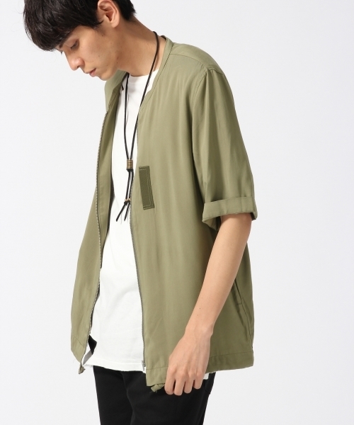 HARE（ハレ）の「ノーカラーMA-1シャツ5分袖(HARE)（シャツ/ブラウス・メンズ・ブラウン/ブラック/グレー/カーキ・LARGE/MEDIUM/SMALL）」の4枚目の写真
