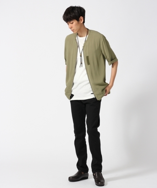 HARE（ハレ）の「ノーカラーMA-1シャツ5分袖(HARE)（シャツ/ブラウス・メンズ・ブラウン/ブラック/グレー/カーキ・LARGE/MEDIUM/SMALL）」の11枚目の写真