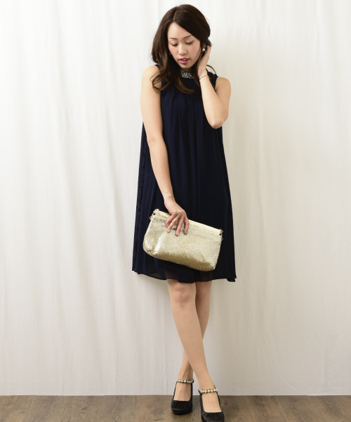 INTERPLANET WINGS（インタープラネットウィング）の「スタンドカラービジュ－付きAラインドレス（ドレス・レディース・ミント/ネイビー/オレンジ/ボルドー/グリーン/ベージュ・FREE）」の8枚目の写真