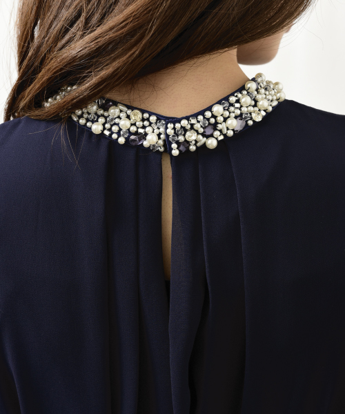 INTERPLANET WINGS（インタープラネットウィング）の「スタンドカラービジュ－付きAラインドレス（ドレス・レディース・ミント/ネイビー/オレンジ/ボルドー/グリーン/ベージュ・FREE）」の12枚目の写真