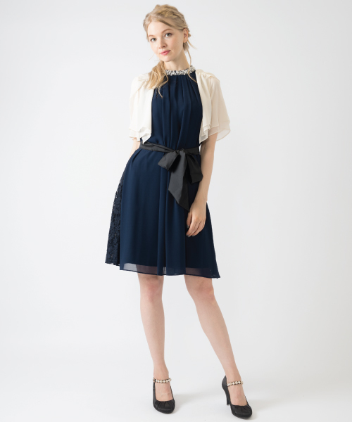 INTERPLANET WINGS（インタープラネットウィング）の「スタンドカラービジュ－付きAラインドレス（ドレス・レディース・ミント/ネイビー/オレンジ/ボルドー/グリーン/ベージュ・FREE）」の16枚目の写真