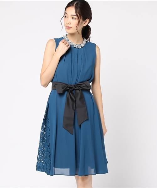 INTERPLANET WINGS（インタープラネットウィング）の「スタンドカラービジュ－付きAラインドレス（ドレス・レディース・ミント/ネイビー/オレンジ/ボルドー/グリーン/ベージュ・FREE）」の19枚目の写真