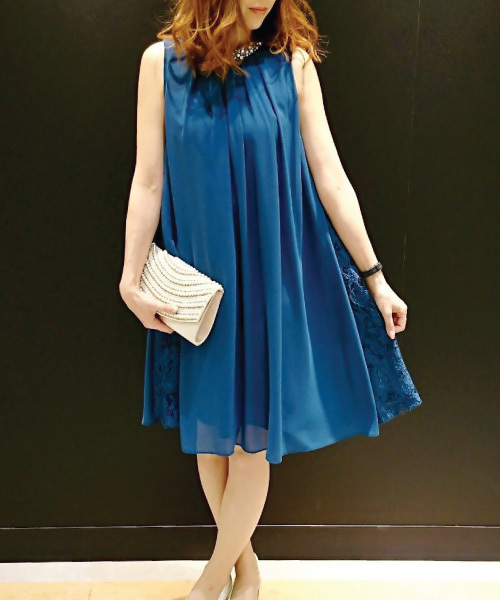 INTERPLANET WINGS（インタープラネットウィング）の「スタンドカラービジュ－付きAラインドレス（ドレス・レディース・ミント/ネイビー/オレンジ/ボルドー/グリーン/ベージュ・FREE）」の20枚目の写真