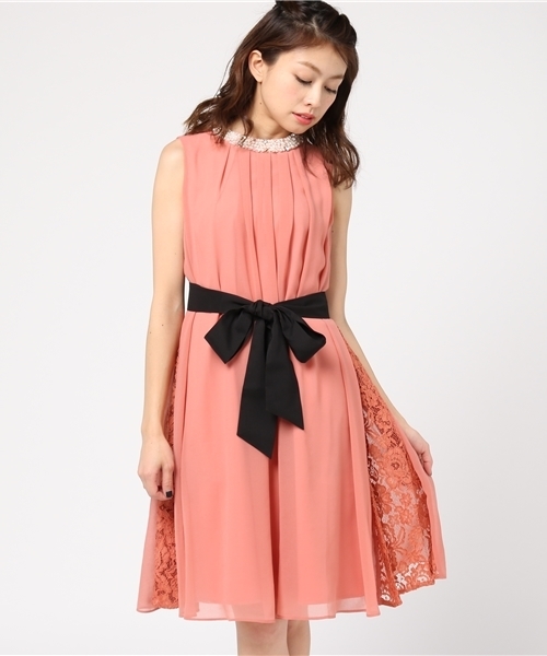 INTERPLANET WINGS（インタープラネットウィング）の「スタンドカラービジュ－付きAラインドレス（ドレス・レディース・ミント/ネイビー/オレンジ/ボルドー/グリーン/ベージュ・FREE）」の6枚目の写真