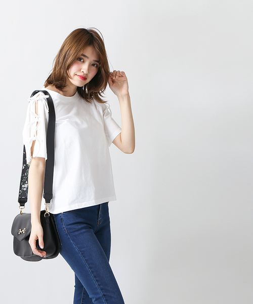 WEGO（ウィゴー）の「WEGO/肩開きリボンスリーブカットソー（Tシャツ/カットソー・レディース・ホワイト/ピンク系その他/ブラック/ブルー/オレンジ/イエロー/レッド/ライトピンク/ライトイエロー・MEDIUM/LARGE）」の17枚目の写真