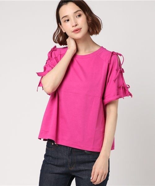 WEGO（ウィゴー）の「WEGO/肩開きリボンスリーブカットソー（Tシャツ/カットソー・レディース・ホワイト/ピンク系その他/ブラック/ブルー/オレンジ/イエロー/レッド/ライトピンク/ライトイエロー・MEDIUM/LARGE）」の22枚目の写真