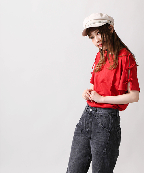 WEGO（ウィゴー）の「WEGO/肩開きリボンスリーブカットソー（Tシャツ/カットソー・レディース・ホワイト/ピンク系その他/ブラック/ブルー/オレンジ/イエロー/レッド/ライトピンク/ライトイエロー・MEDIUM/LARGE）」の11枚目の写真