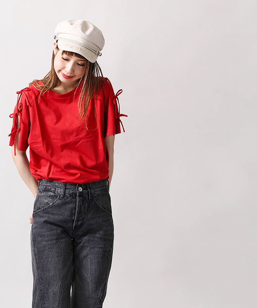 WEGO（ウィゴー）の「WEGO/肩開きリボンスリーブカットソー（Tシャツ/カットソー・レディース・ホワイト/ピンク系その他/ブラック/ブルー/オレンジ/イエロー/レッド/ライトピンク/ライトイエロー・MEDIUM/LARGE）」の10枚目の写真