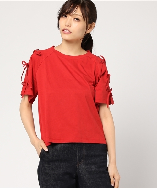 WEGO（ウィゴー）の「WEGO/肩開きリボンスリーブカットソー（Tシャツ/カットソー・レディース・ホワイト/ピンク系その他/ブラック/ブルー/オレンジ/イエロー/レッド/ライトピンク/ライトイエロー・MEDIUM/LARGE）」の12枚目の写真
