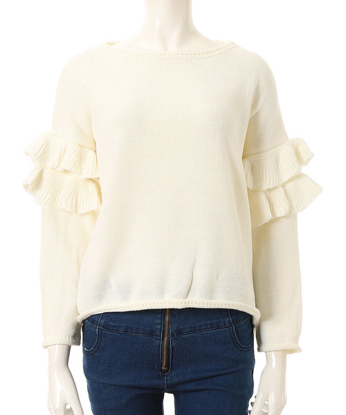 fifth（フィフス）の「ラッフルスリーブニットプルオーバー（ニット/セーター・レディース・ホワイト/ブラック・MEDIUM）」の7枚目の写真