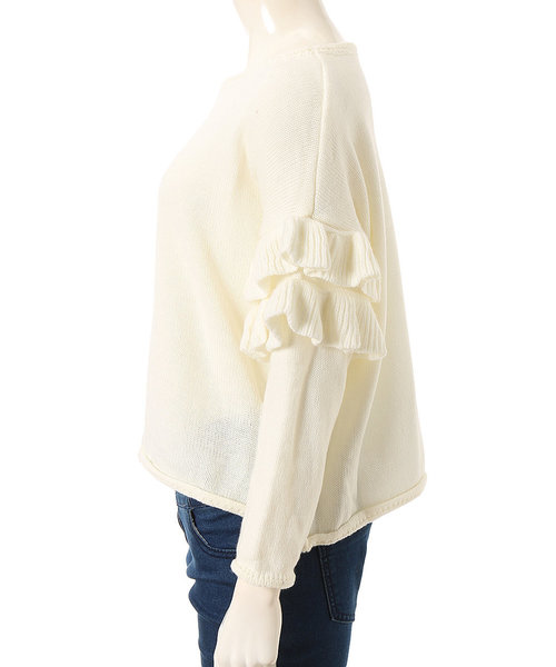 fifth（フィフス）の「ラッフルスリーブニットプルオーバー（ニット/セーター・レディース・ホワイト/ブラック・MEDIUM）」の5枚目の写真