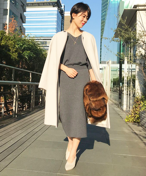 un dix cors（アンディコール）の「ミラノリブセットアップ（ワンピース・レディース・チャコールグレー/ブラック・ﾌﾘ-）」の5枚目の写真