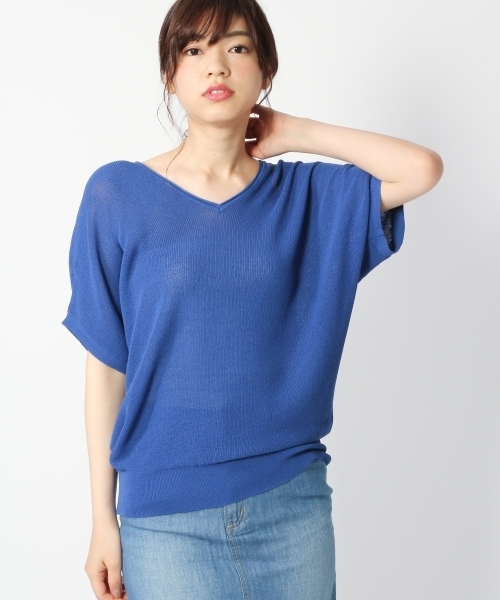 BLISS POINT（ブリスポイント）の「【UVカット】ウォッシャブルアゼユルVネックプルオーバー/795412（ニット/セーター・レディース・ホワイト/ブルー/ブラック/ベージュ・FREE）」の4枚目の写真