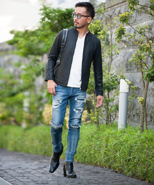 JOHNNY WOLF（ジョニーウルフ）の「ARCHIMEDES-LEATHER LOOK(アルキメデス-レザールック)レザールック  ボトルネック シングル ライダースジャケット（ライダースジャケット・メンズ・ブラック/ベージュ・2-3/3-4/1-2）」の3枚目の写真