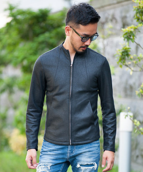 JOHNNY WOLF（ジョニーウルフ）の「ARCHIMEDES-LEATHER LOOK(アルキメデス-レザールック)レザールック  ボトルネック シングル ライダースジャケット（ライダースジャケット・メンズ・ブラック/ベージュ・2-3/3-4/1-2）」の5枚目の写真