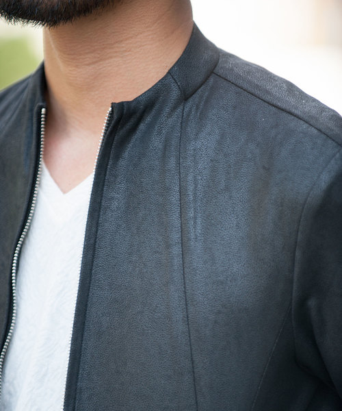 JOHNNY WOLF（ジョニーウルフ）の「ARCHIMEDES-LEATHER LOOK(アルキメデス-レザールック)レザールック  ボトルネック シングル ライダースジャケット（ライダースジャケット・メンズ・ブラック/ベージュ・2-3/3-4/1-2）」の8枚目の写真