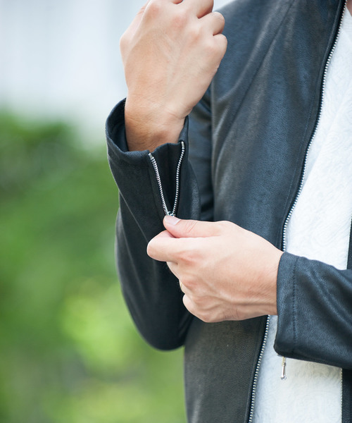 JOHNNY WOLF（ジョニーウルフ）の「ARCHIMEDES-LEATHER LOOK(アルキメデス-レザールック)レザールック  ボトルネック シングル ライダースジャケット（ライダースジャケット・メンズ・ブラック/ベージュ・2-3/3-4/1-2）」の10枚目の写真