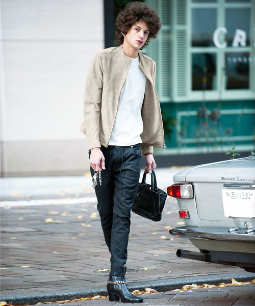 JOHNNY WOLF（ジョニーウルフ）の「ARCHIMEDES-LEATHER LOOK(アルキメデス-レザールック)レザールック  ボトルネック シングル ライダースジャケット（ライダースジャケット・メンズ・ブラック/ベージュ・2-3/3-4/1-2）」の11枚目の写真