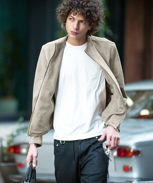 JOHNNY WOLF（ジョニーウルフ）の「ARCHIMEDES-LEATHER LOOK(アルキメデス-レザールック)レザールック  ボトルネック シングル ライダースジャケット（ライダースジャケット・メンズ・ブラック/ベージュ・2-3/3-4/1-2）」の13枚目の写真