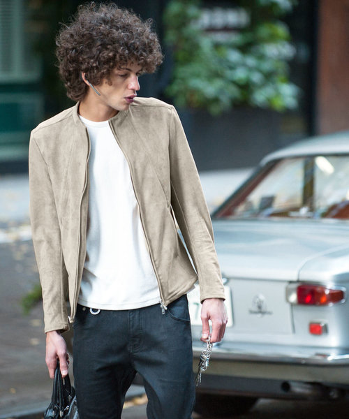 JOHNNY WOLF（ジョニーウルフ）の「ARCHIMEDES-LEATHER LOOK(アルキメデス-レザールック)レザールック  ボトルネック シングル ライダースジャケット（ライダースジャケット・メンズ・ブラック/ベージュ・2-3/3-4/1-2）」の14枚目の写真