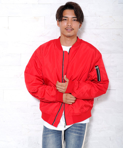 Lazy Tokyo(レイジ―トウキョウ)の「Lazy Tokyo オーバーサイズMA-1ブルゾン(中綿有り)(MA-1)」|レッド