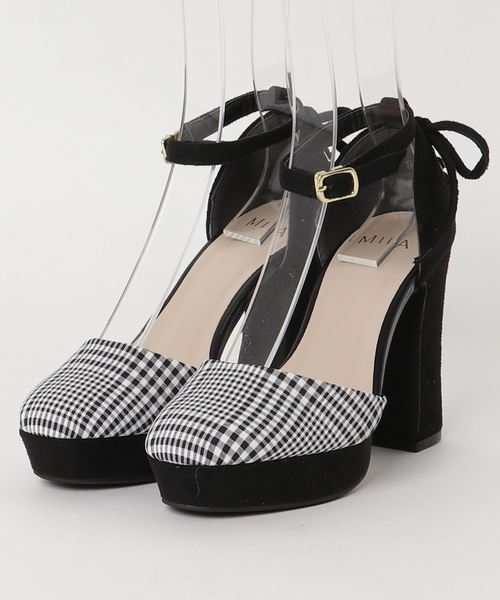 MIIA（ミーア）の「バックレースアップパンプス（パンプス・レディース・ベージュ/ピンク系その他/チェック・S/M/L）」の3枚目の写真