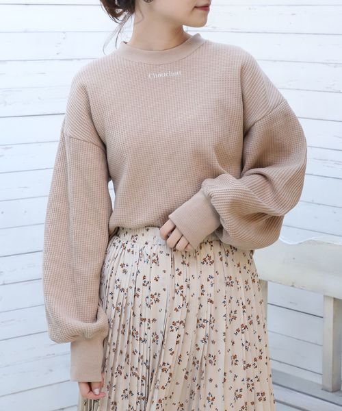 one after another NICE CLAUP（ワンアフターアナザーナイスクラップ）の「サーマル刺繍トップス（Tシャツ/カットソー・レディース・オフホワイト/ブルーグレー/ベージュ/ライトグリーン・FREE）」の3枚目の写真