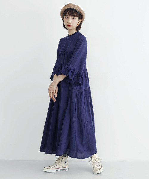 MERLOT(メルロー)の「フリルネックレースギャザーワンピース8171(ワンピース・レディース・ブラック/ベージュ/ネイビー/レッド・FREE)」の14枚目の写真