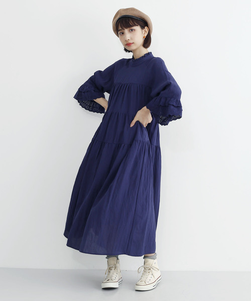 MERLOT(メルロー)の「フリルネックレースギャザーワンピース8171(ワンピース・レディース・ブラック/ベージュ/ネイビー/レッド・FREE)」の6枚目の写真