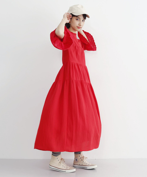 MERLOT(メルロー)の「フリルネックレースギャザーワンピース8171(ワンピース・レディース・ブラック/ベージュ/ネイビー/レッド・FREE)」の9枚目の写真