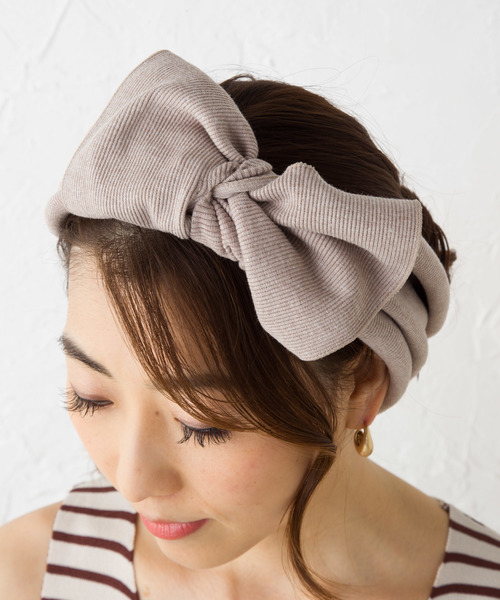 CLEA（クレア）の「ビック リボン ターバン（ヘアバンド・レディース・ブラック/ベージュ/グレー/アイボリー/ブラウン/オリーブ/ダークブラック/ブルー・FREE）」の16枚目の写真