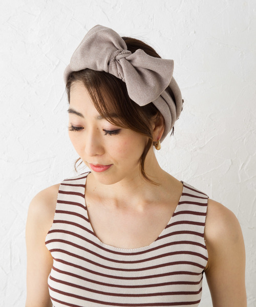 CLEA（クレア）の「ビック リボン ターバン（ヘアバンド・レディース・ブラック/ベージュ/グレー/アイボリー/ブラウン/オリーブ/ダークブラック/ブルー・FREE）」の18枚目の写真