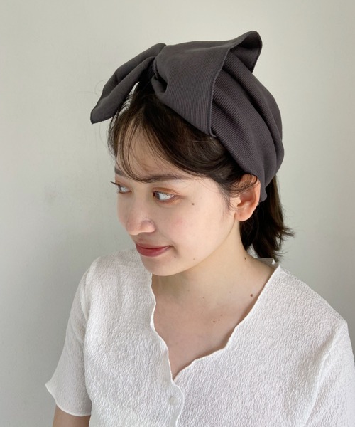 CLEA（クレア）の「ビック リボン ターバン（ヘアバンド・レディース・ブラック/ベージュ/グレー/アイボリー/ブラウン/オリーブ/ダークブラック/ブルー・FREE）」の13枚目の写真