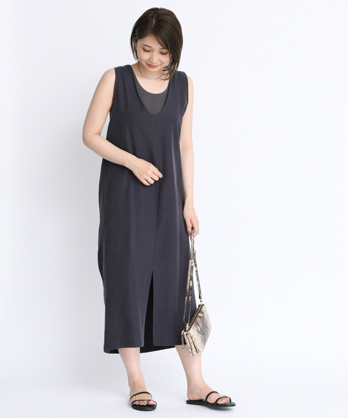 DouDou（ドゥドゥ）の「バッククロスワンピース（ワンピース・レディース・ベージュ/ピンク/チャコールグレー・FREE）」の19枚目の写真