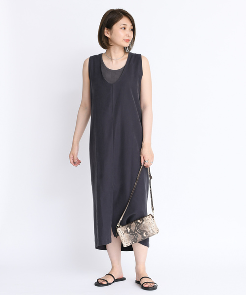 DouDou（ドゥドゥ）の「バッククロスワンピース（ワンピース・レディース・ベージュ/ピンク/チャコールグレー・FREE）」の20枚目の写真