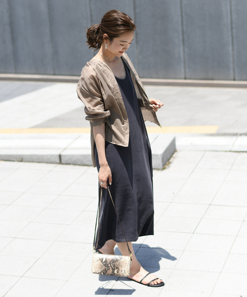 DouDou（ドゥドゥ）の「バッククロスワンピース（ワンピース・レディース・ベージュ/ピンク/チャコールグレー・FREE）」の8枚目の写真